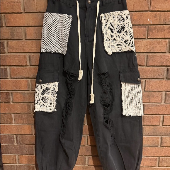 POL Pants - POL Black Cargo Pants joggers S small new distressed pants